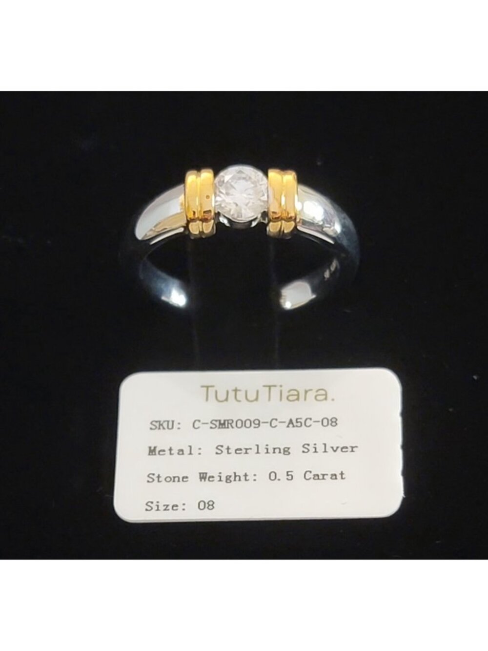 Two Tone Moissanite Solitaire Ring 925 Sterling Silver Size 8 NWT